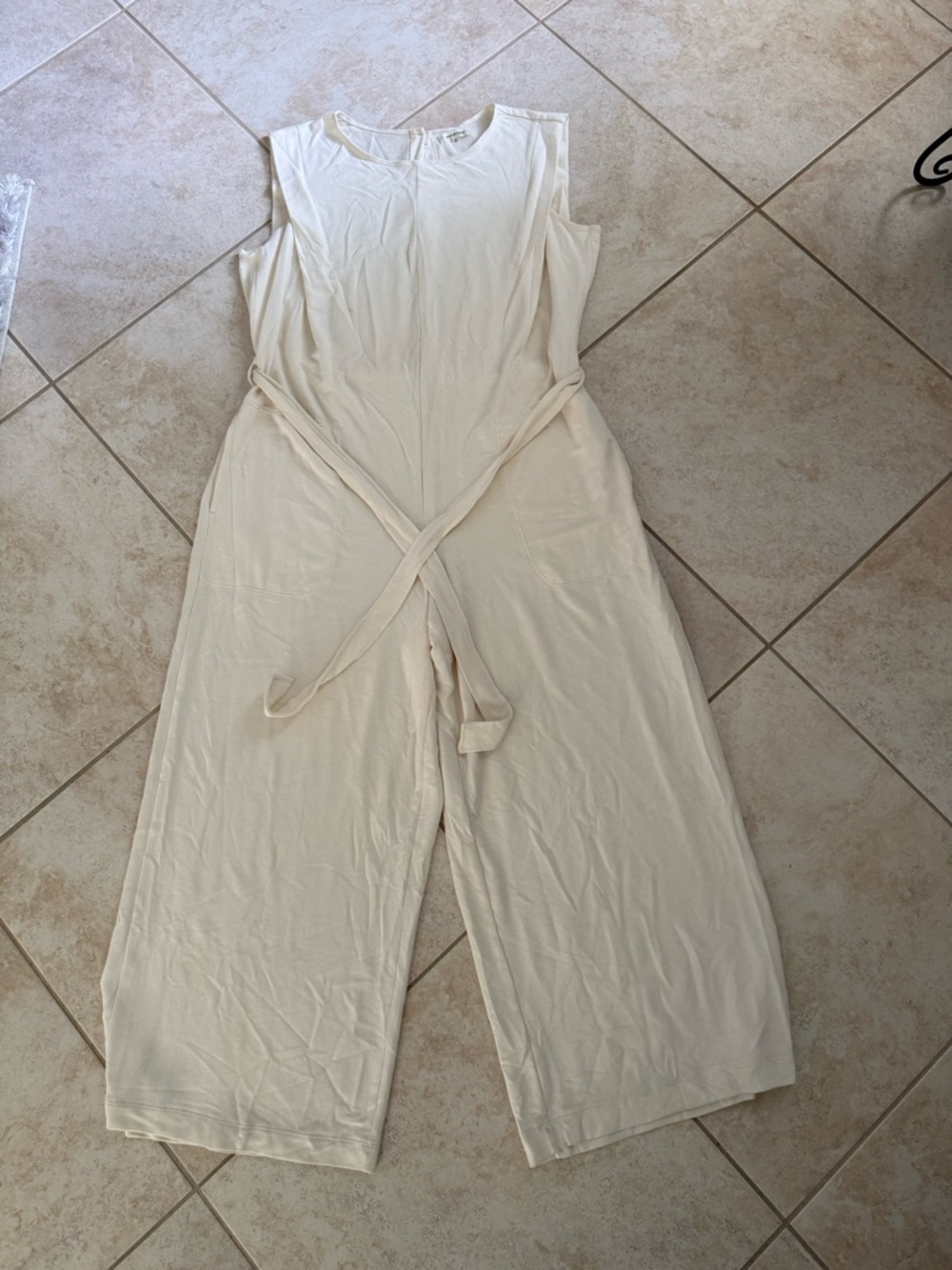 Max Studio Sleeveless Wide-Leg Jumpsuit in Cream
